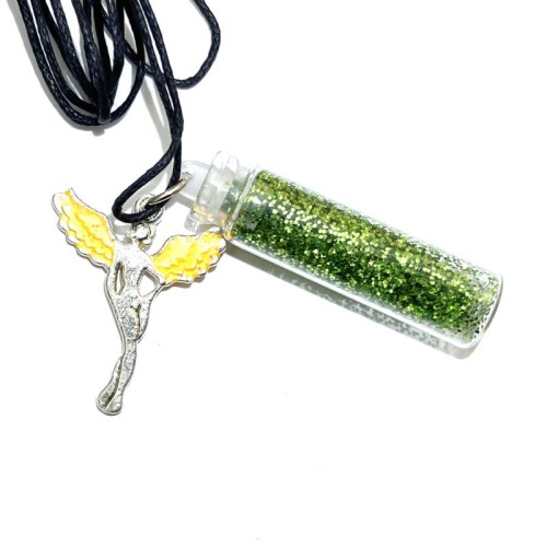 Fairy Green Glitter Glass Bottle Pendant